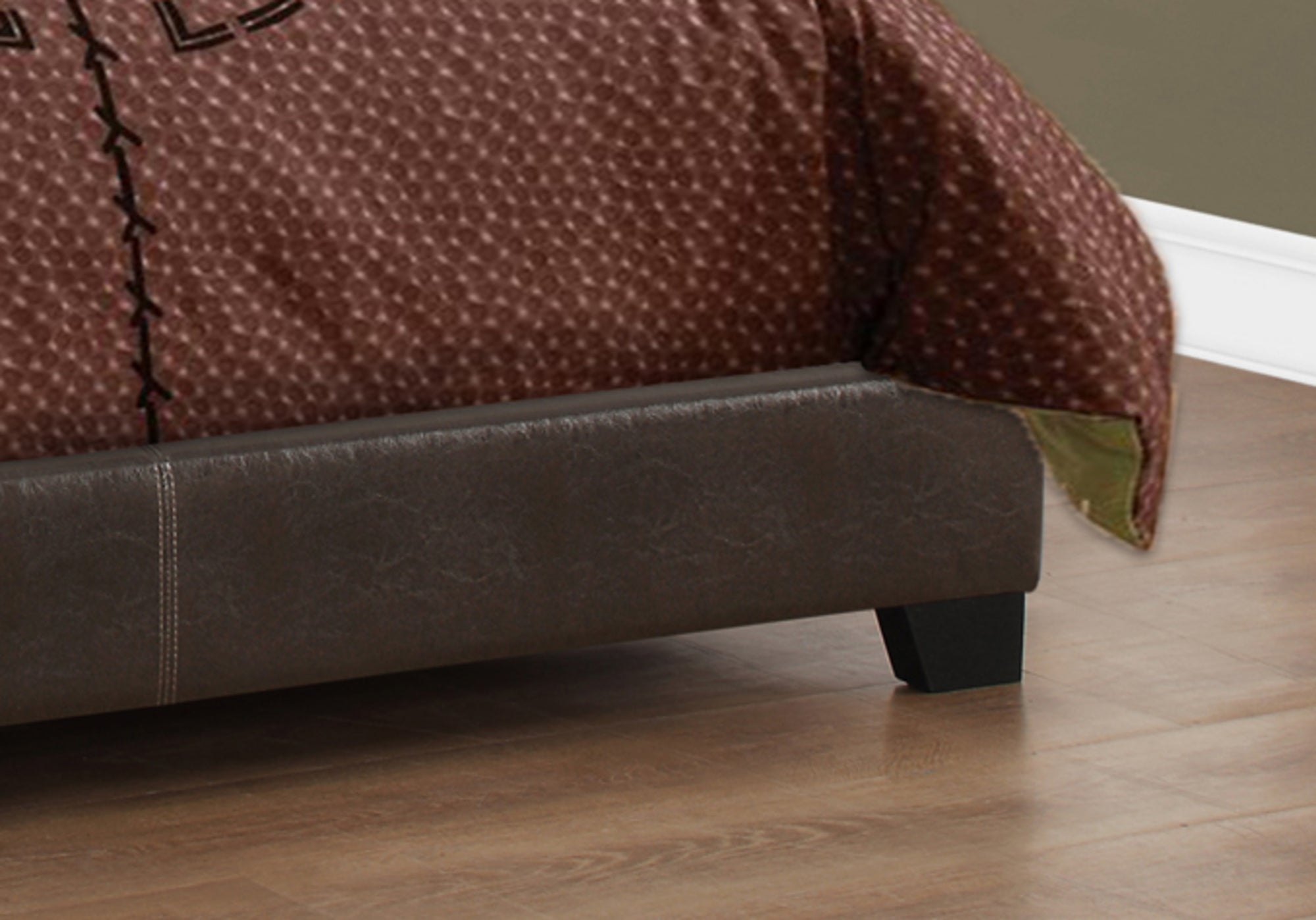 Full Size Upholstered Bed Frame, Dark Brown Leather-Look-Bed-DECOROLALA