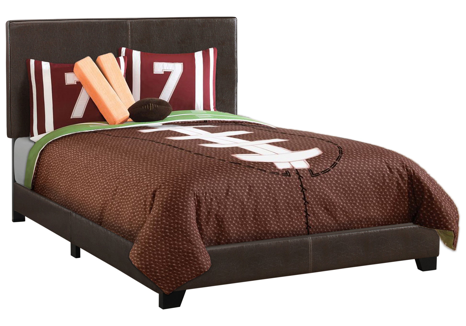 Full Size Upholstered Bed Frame, Dark Brown Leather-Look-Bed-DECOROLALA