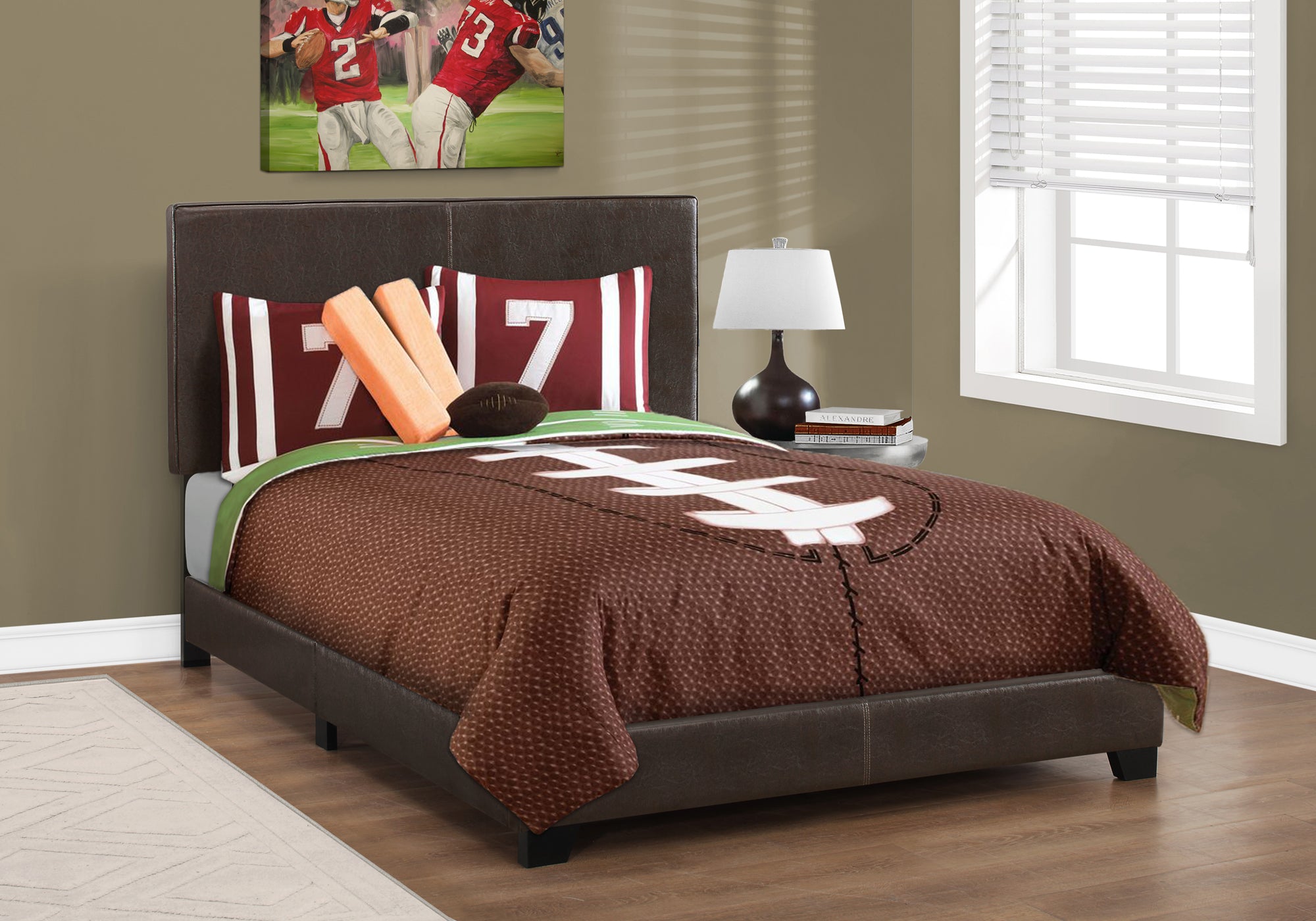 Full Size Upholstered Bed Frame, Dark Brown Leather-Look-Bed-DECOROLALA