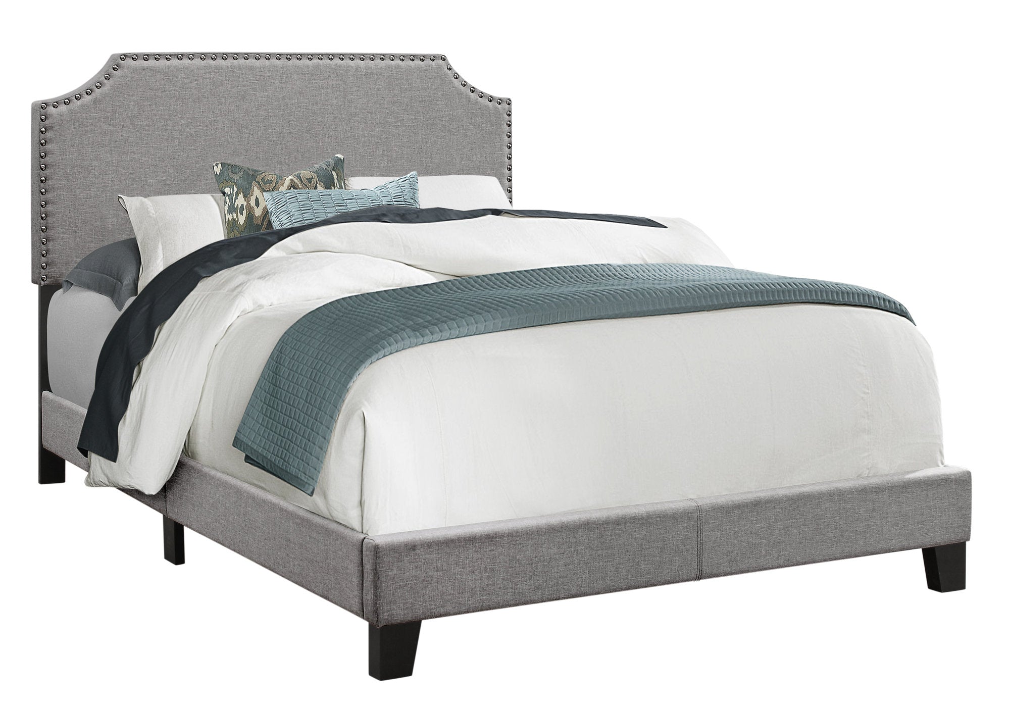 Full Size Upholstered Bed Frame, Grey Linen-Bed-DECOROLALA