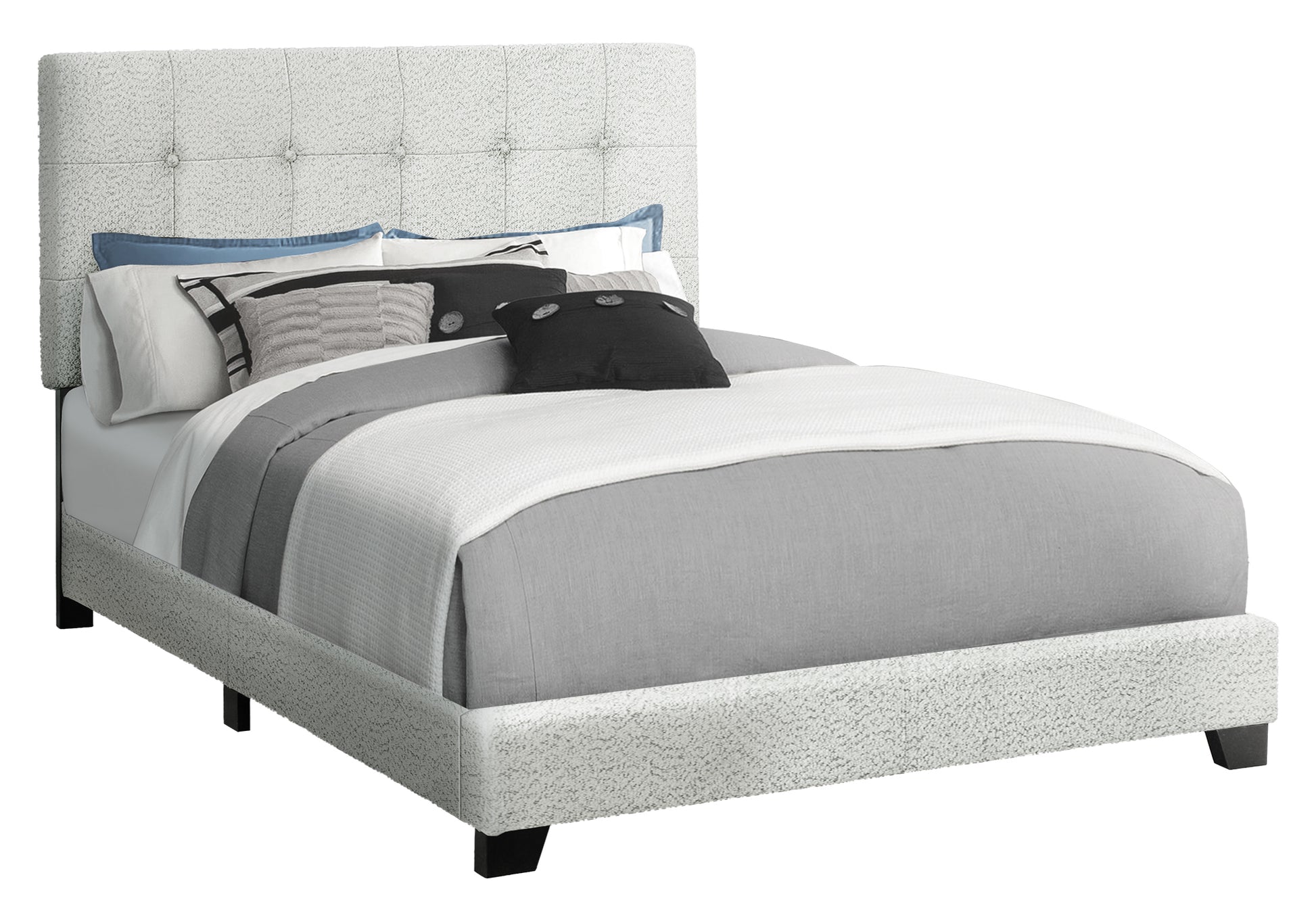 Full Size Upholstered Bed Frame, Light Grey Boucle-Bed-DECOROLALA