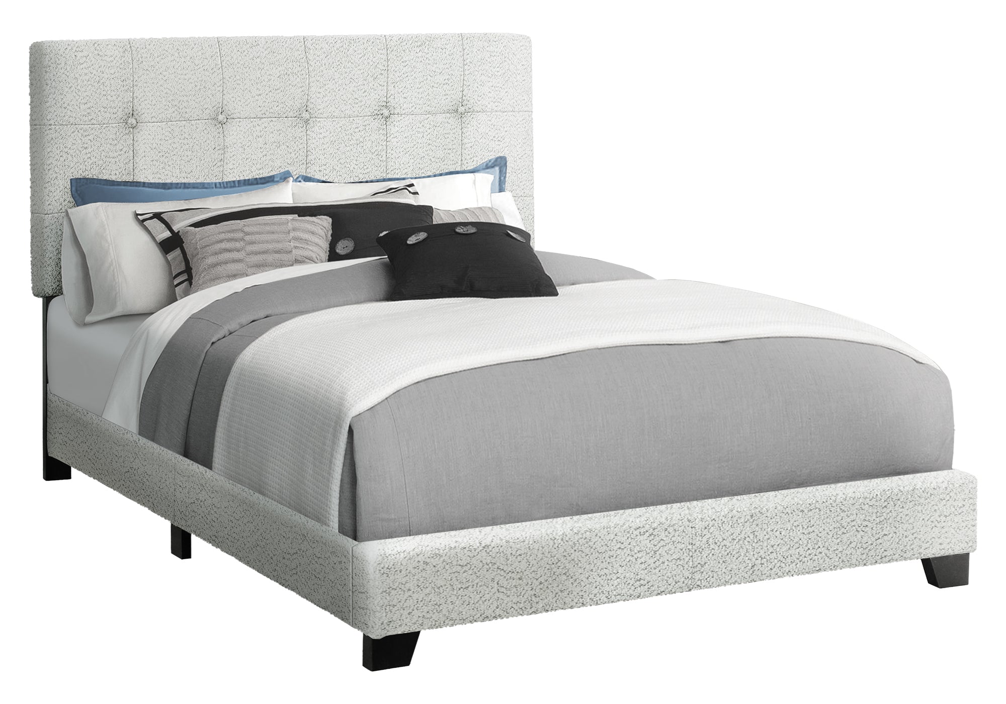 Full Size Upholstered Bed Frame, Light Grey Boucle-Bed-DECOROLALA