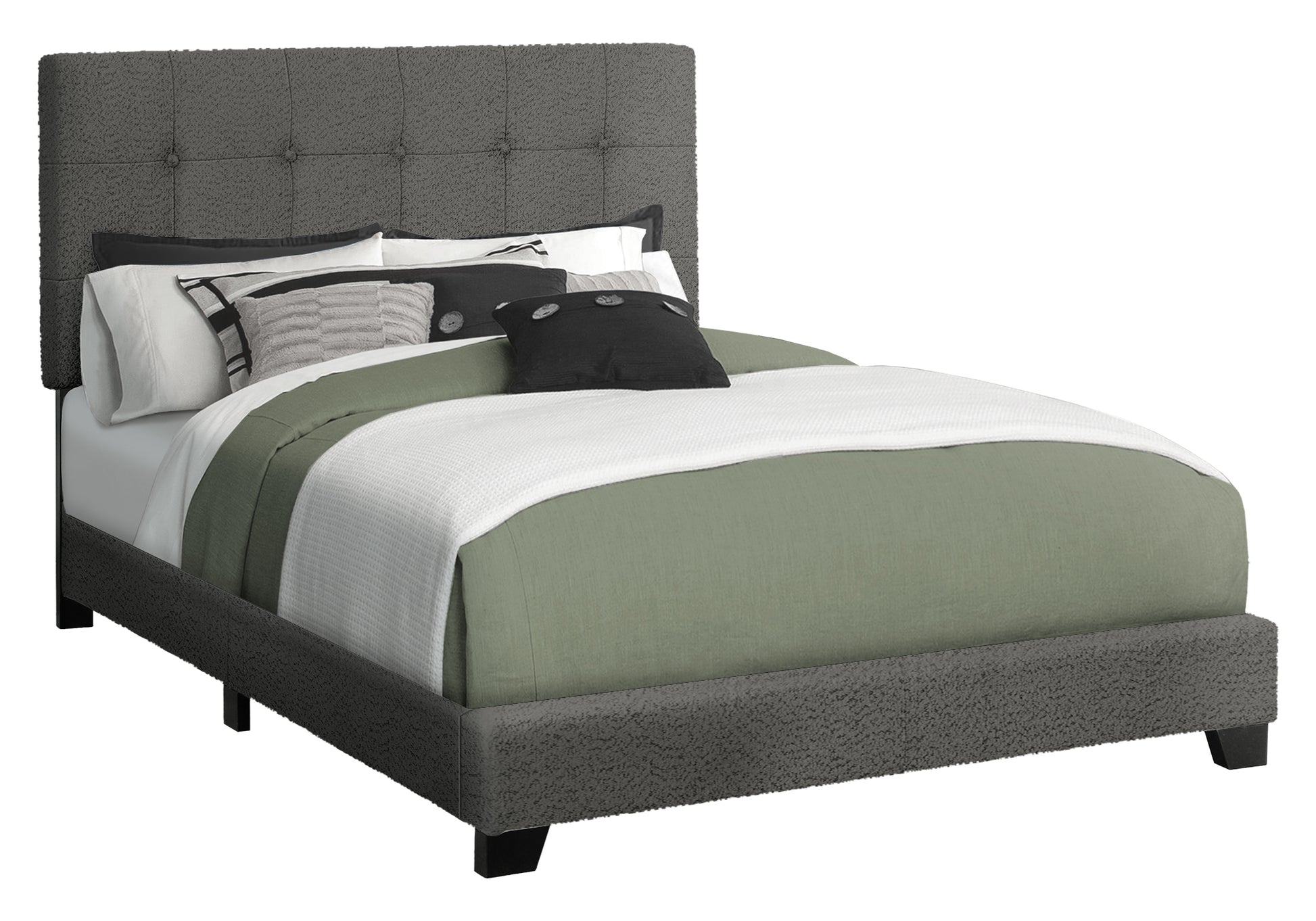 Full Size Upholstered Bed Frame, Light Grey Boucle-Bed-DECOROLALA