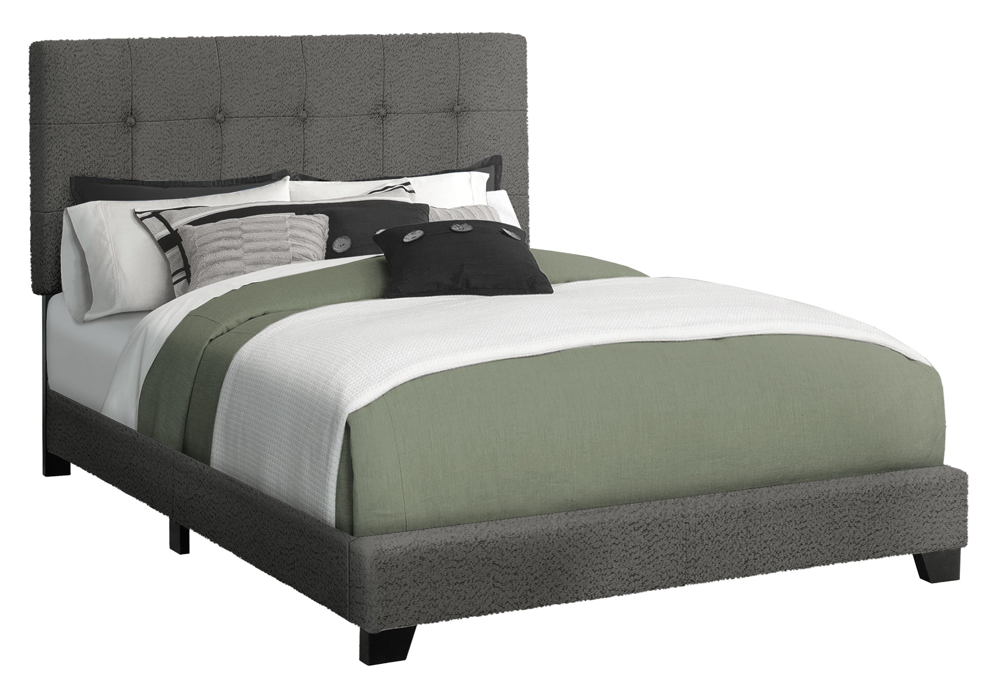 Full Size Upholstered Bed Frame, Light Grey Boucle-Bed-DECOROLALA