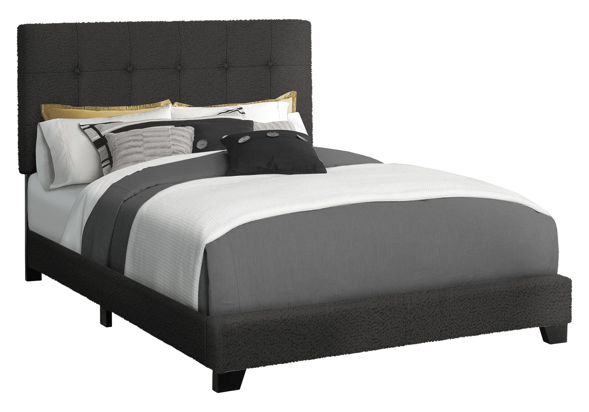 Full Size Upholstered Bed Frame, Light Grey Boucle-Bed-DECOROLALA