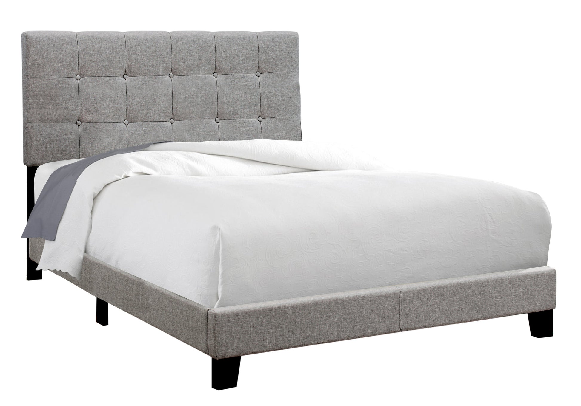 Full Size Upholstered Bed Frame, Light Grey Boucle-Bed-DECOROLALA