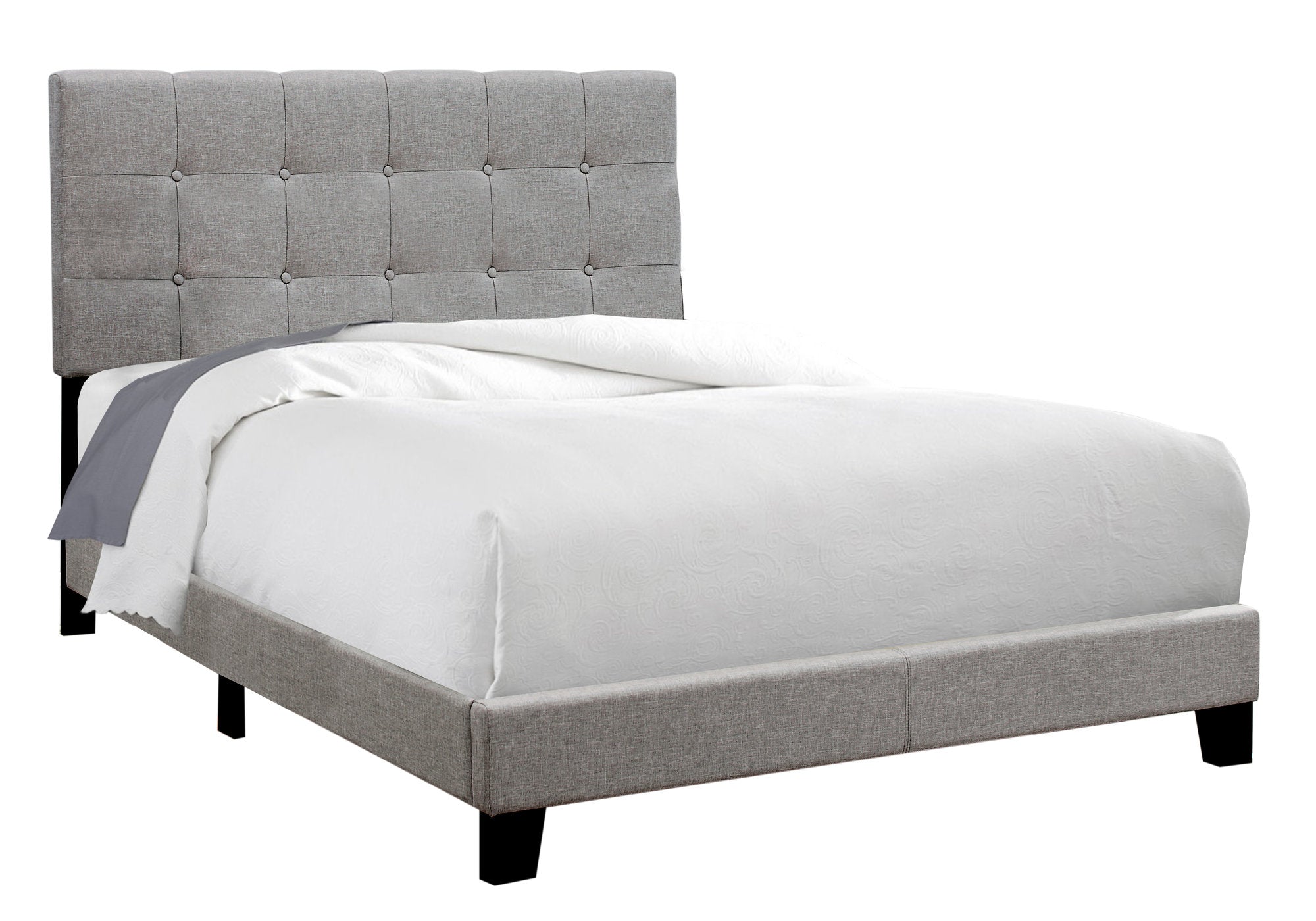 Full Size Upholstered Bed Frame, Light Grey Boucle-Bed-DECOROLALA