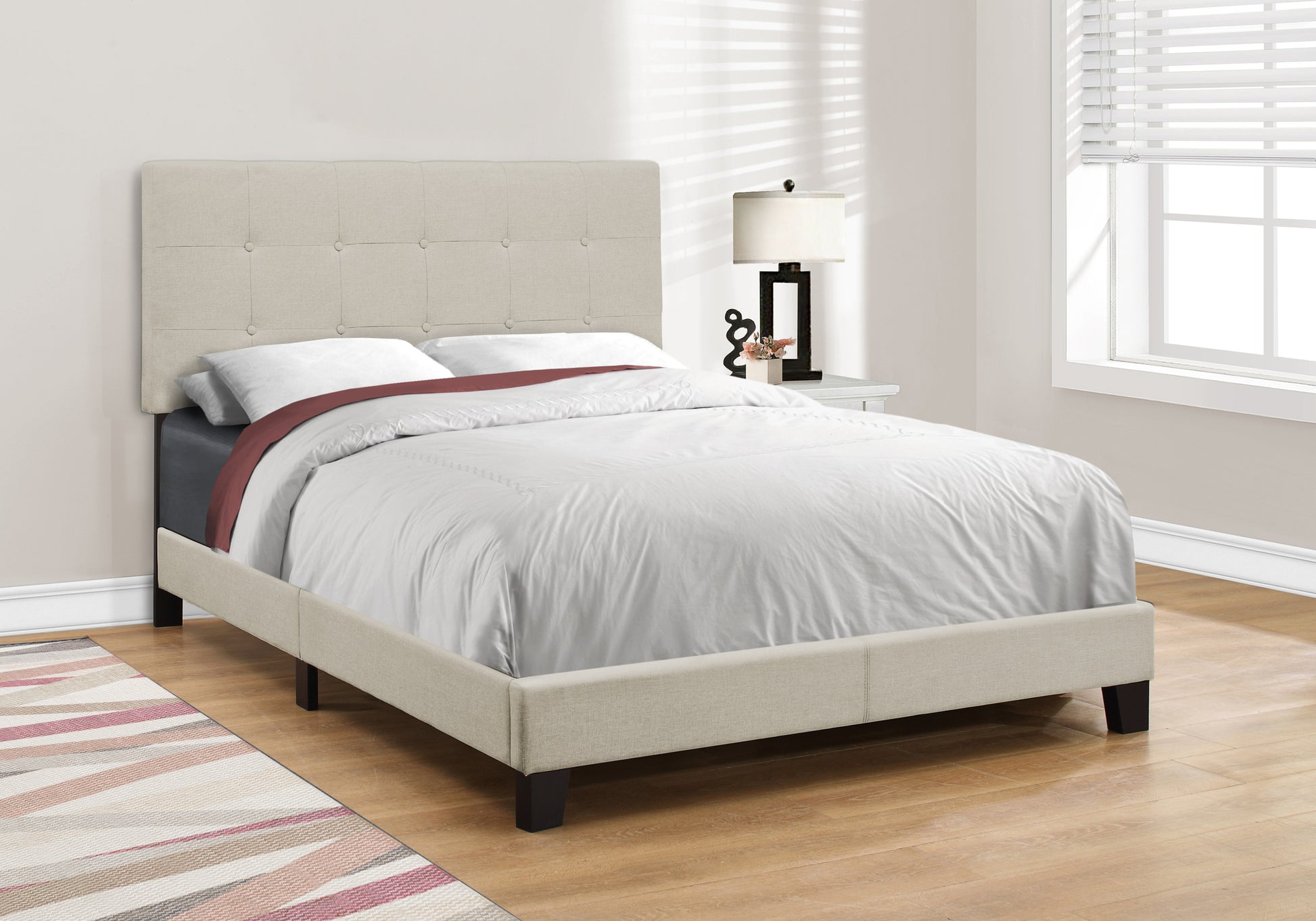 Full Size Upholstered Bed Frame, Light Grey Boucle-Bed-DECOROLALA