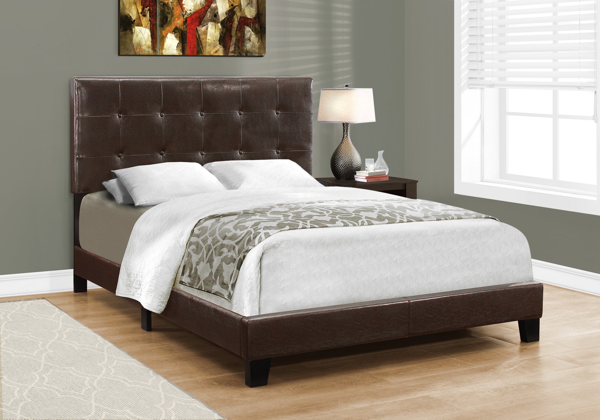Full Size Upholstered Bed Frame, Light Grey Boucle-Bed-DECOROLALA