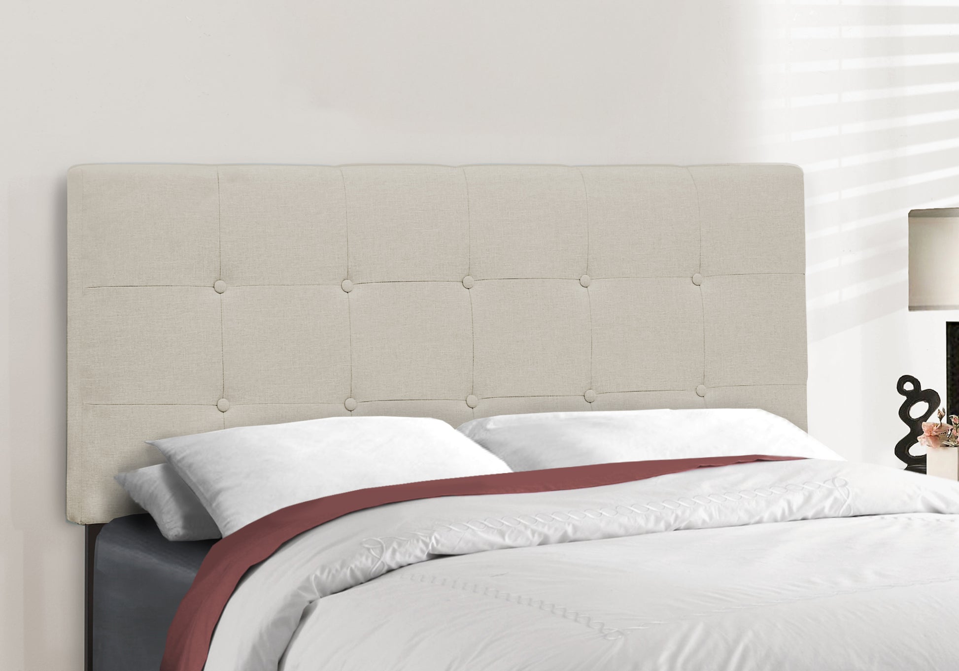 Full Size Upholstered Bed Frame, Light Grey Boucle-Bed-DECOROLALA