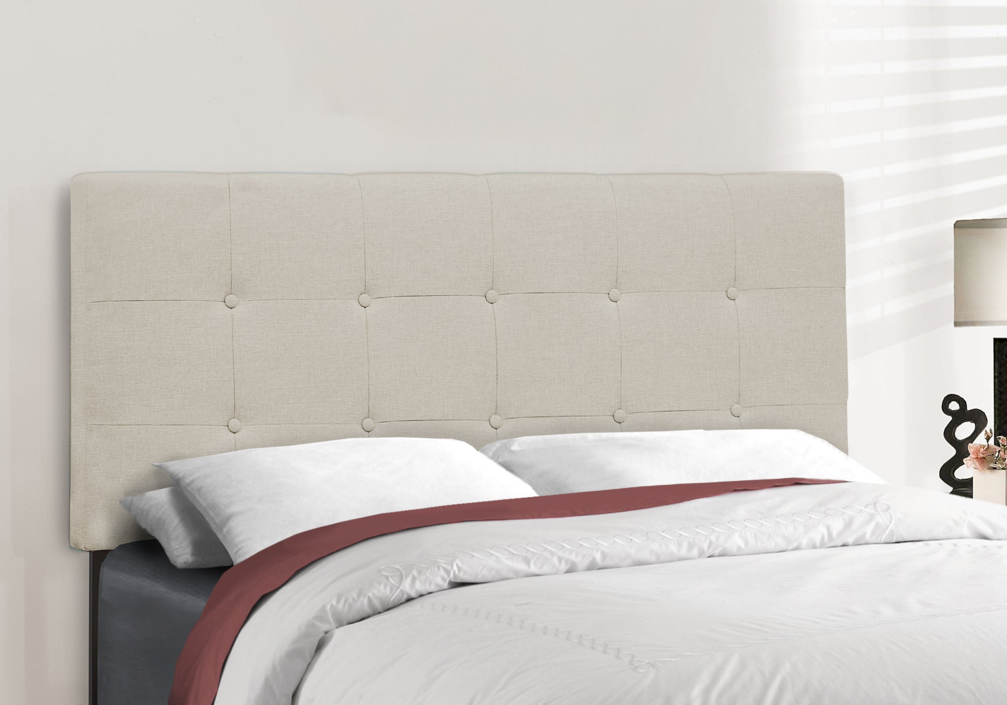 Full Size Upholstered Bed Frame, Light Grey Boucle-Bed-DECOROLALA