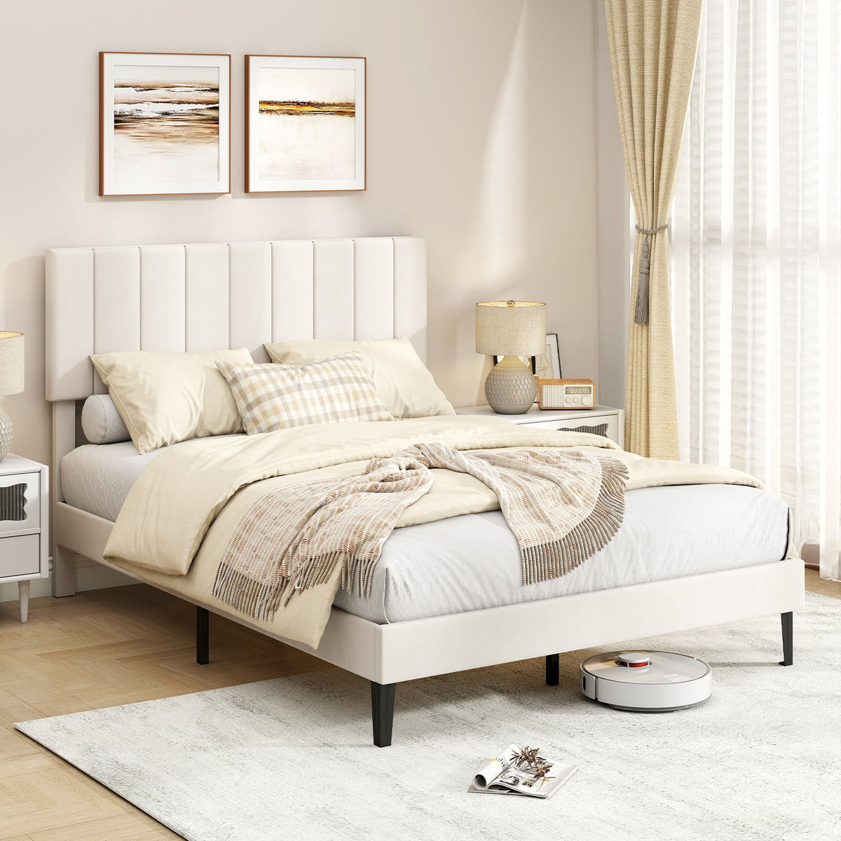 Full Size Velvet Upholstered Platform Bed Frame-Simple Bed Frame-DECOROLALA