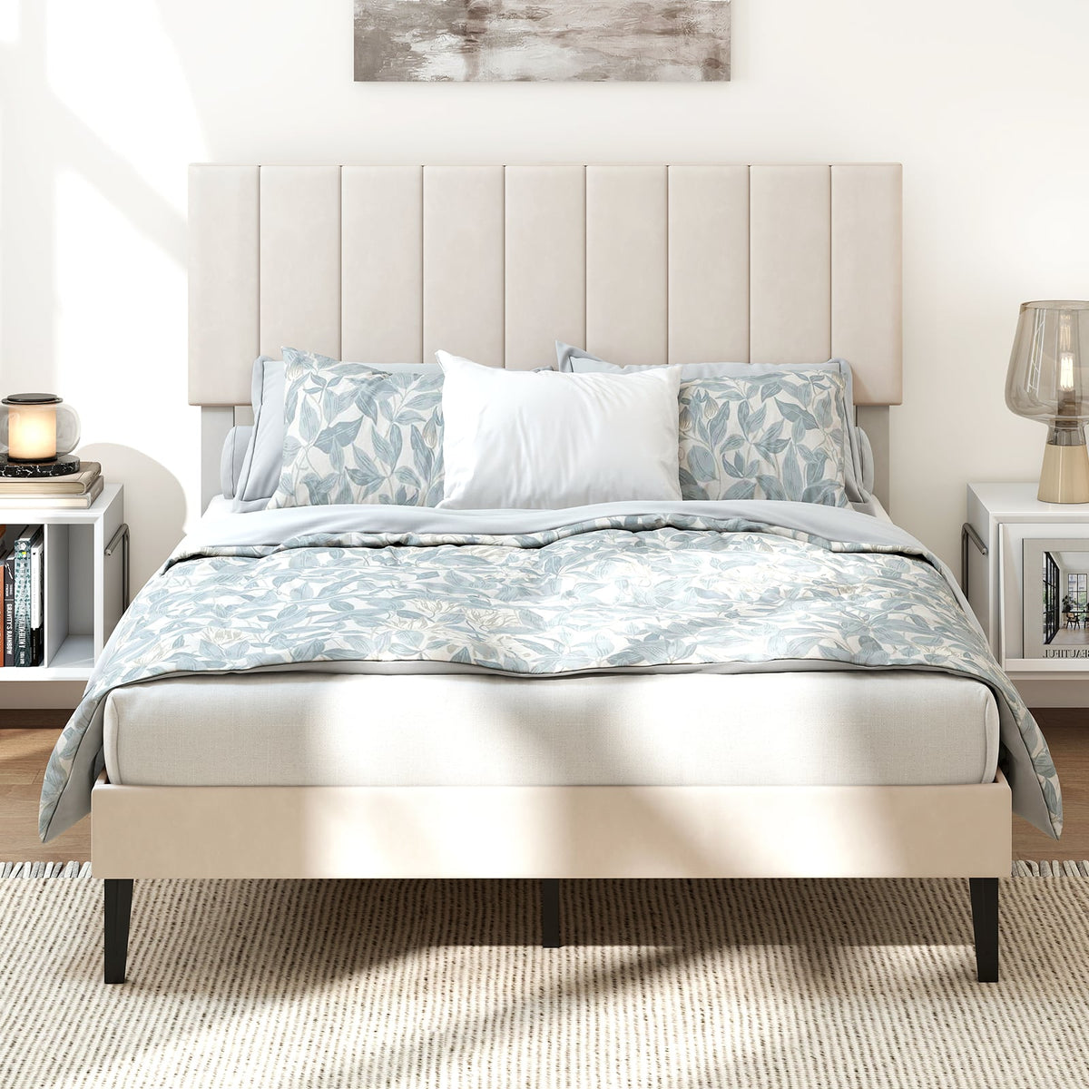 Full Size Velvet Upholstered Platform Bed Frame-Simple Bed Frame-DECOROLALA
