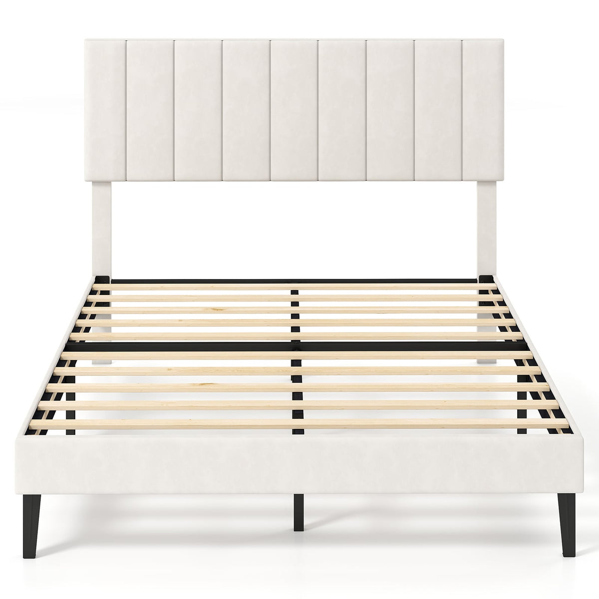 Full Size Velvet Upholstered Platform Bed Frame-Simple Bed Frame-DECOROLALA