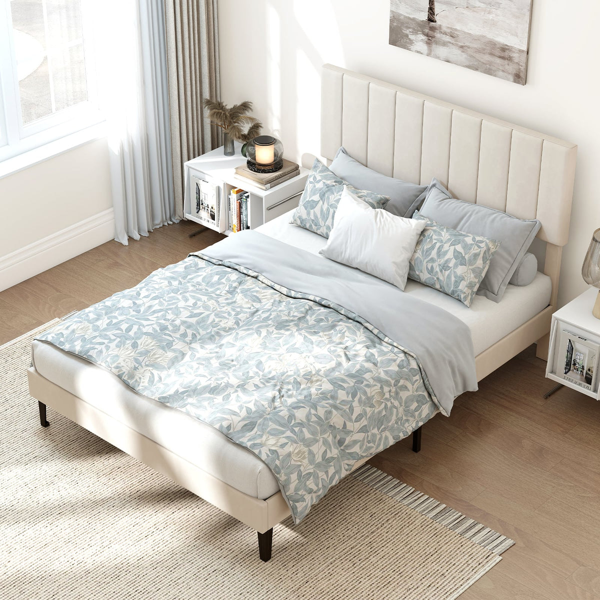 Full Size Velvet Upholstered Platform Bed Frame-Simple Bed Frame-DECOROLALA