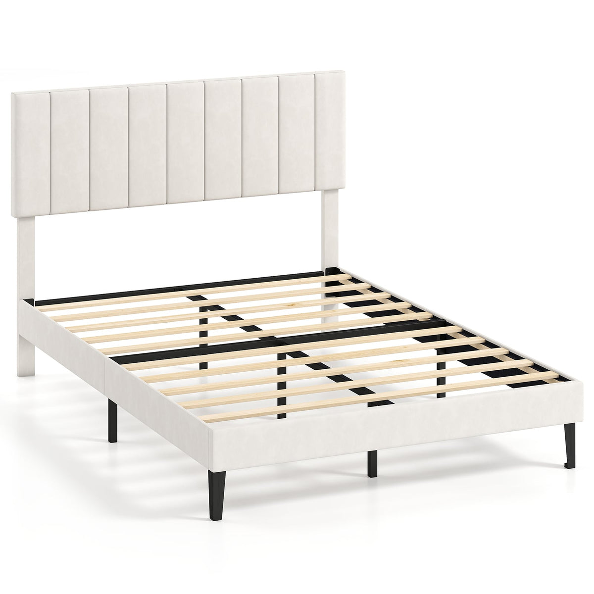 Full Size Velvet Upholstered Platform Bed Frame-Simple Bed Frame-DECOROLALA