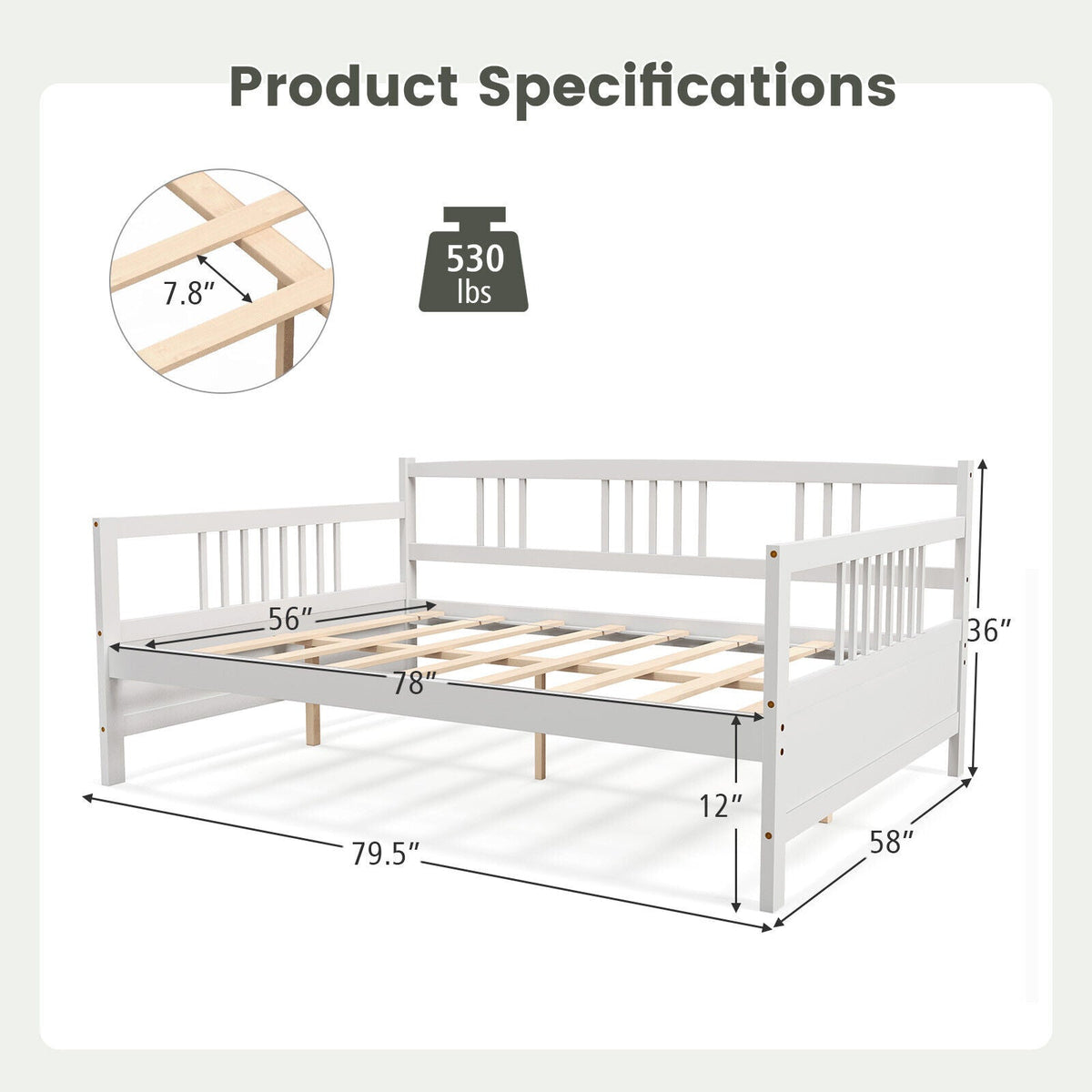 Daybed Frame with Guardrails Full Size-Trundle Bed Frame-DECOROLALA