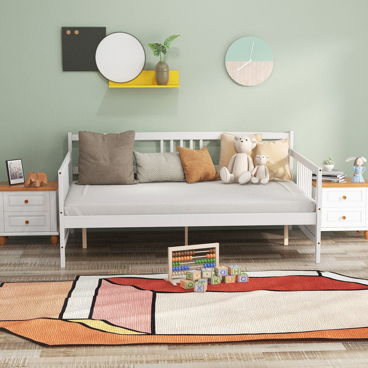 Daybed Frame with Guardrails Full Size-Trundle Bed Frame-DECOROLALA