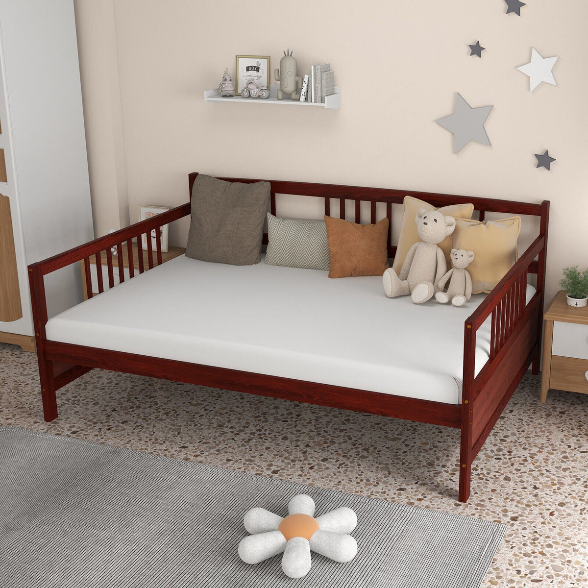 Daybed Frame with Guardrails Full Size-Trundle Bed Frame-DECOROLALA