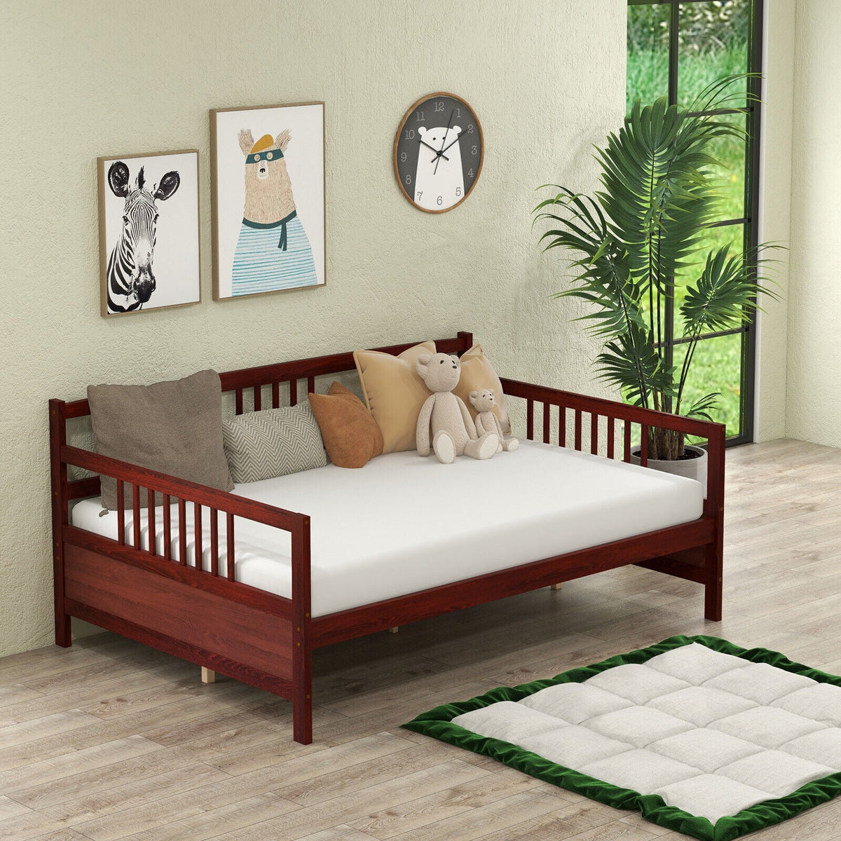 Daybed Frame with Guardrails Full Size-Trundle Bed Frame-DECOROLALA