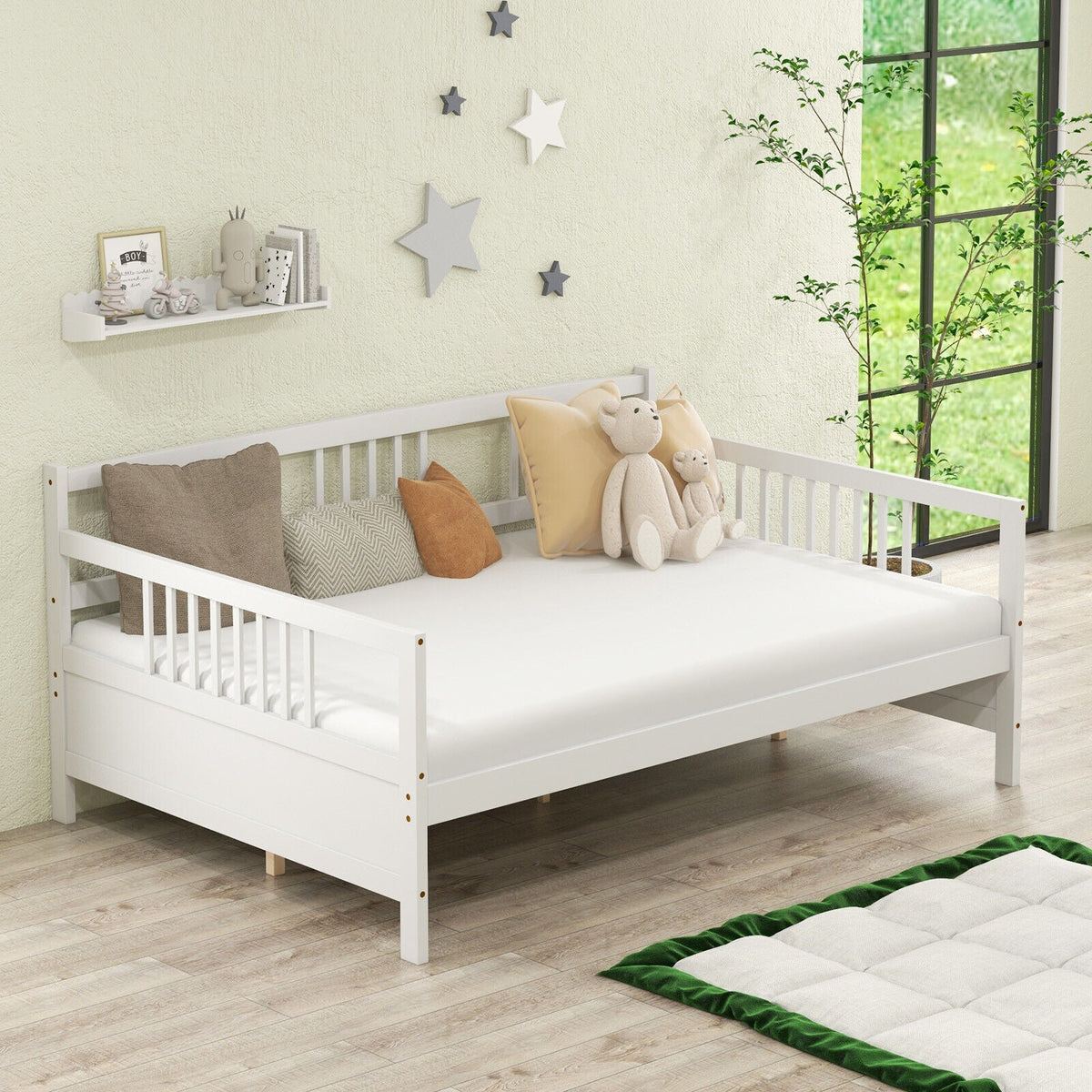 Daybed Frame with Guardrails Full Size-Trundle Bed Frame-DECOROLALA