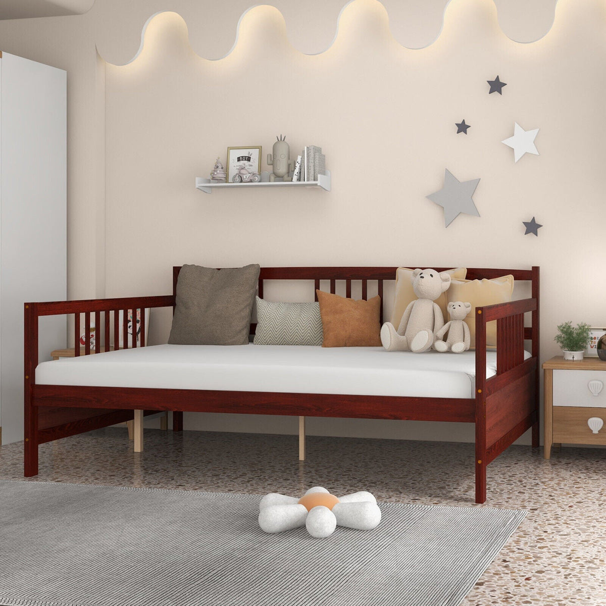 Daybed Frame with Guardrails Full Size-Trundle Bed Frame-DECOROLALA