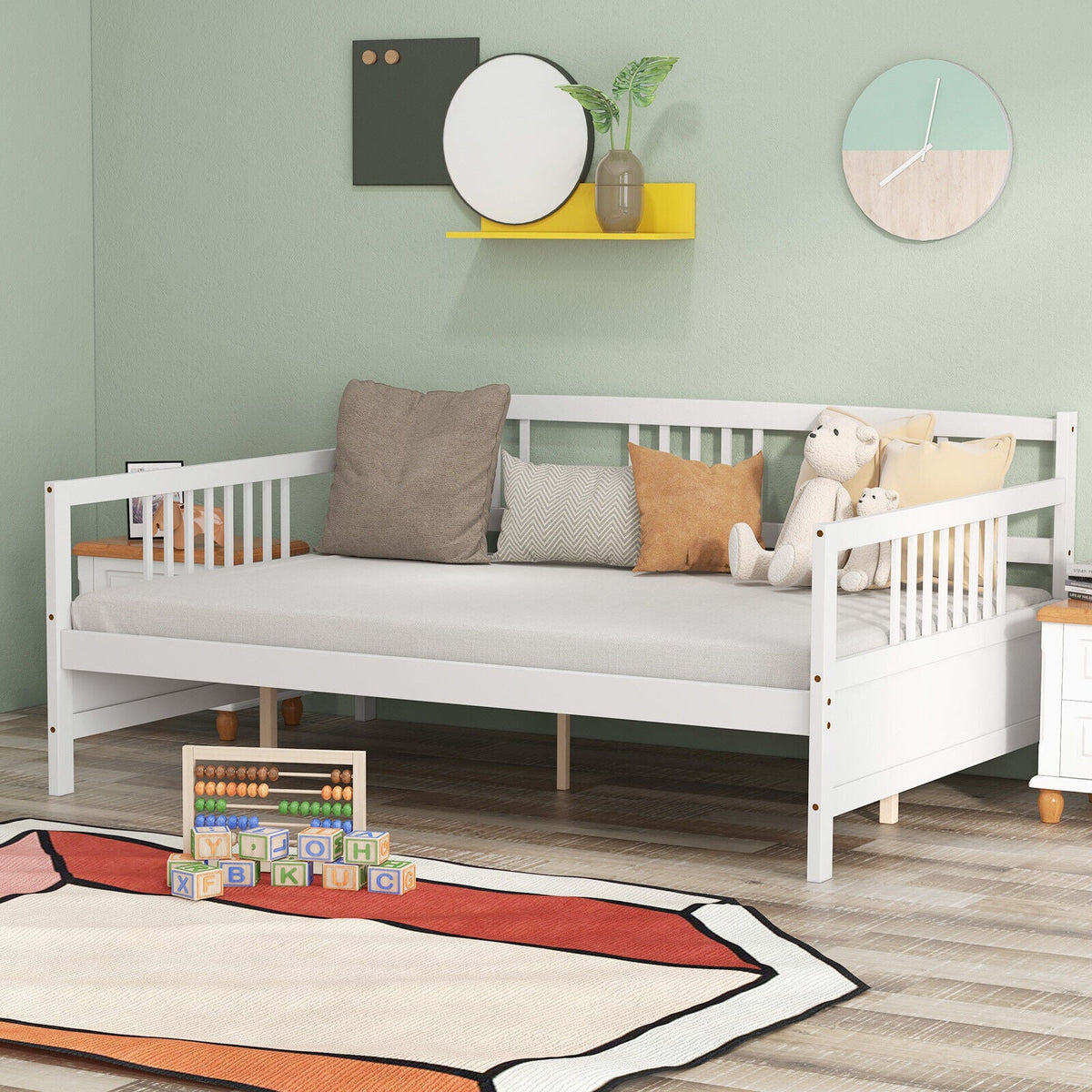 Daybed Frame with Guardrails Full Size-Trundle Bed Frame-DECOROLALA
