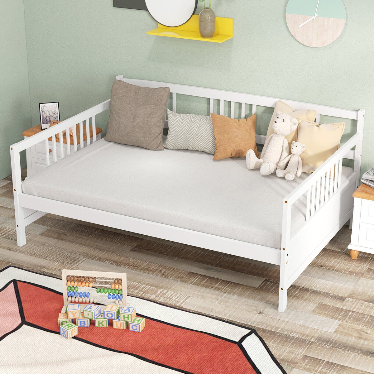 Daybed Frame with Guardrails Full Size-Trundle Bed Frame-DECOROLALA