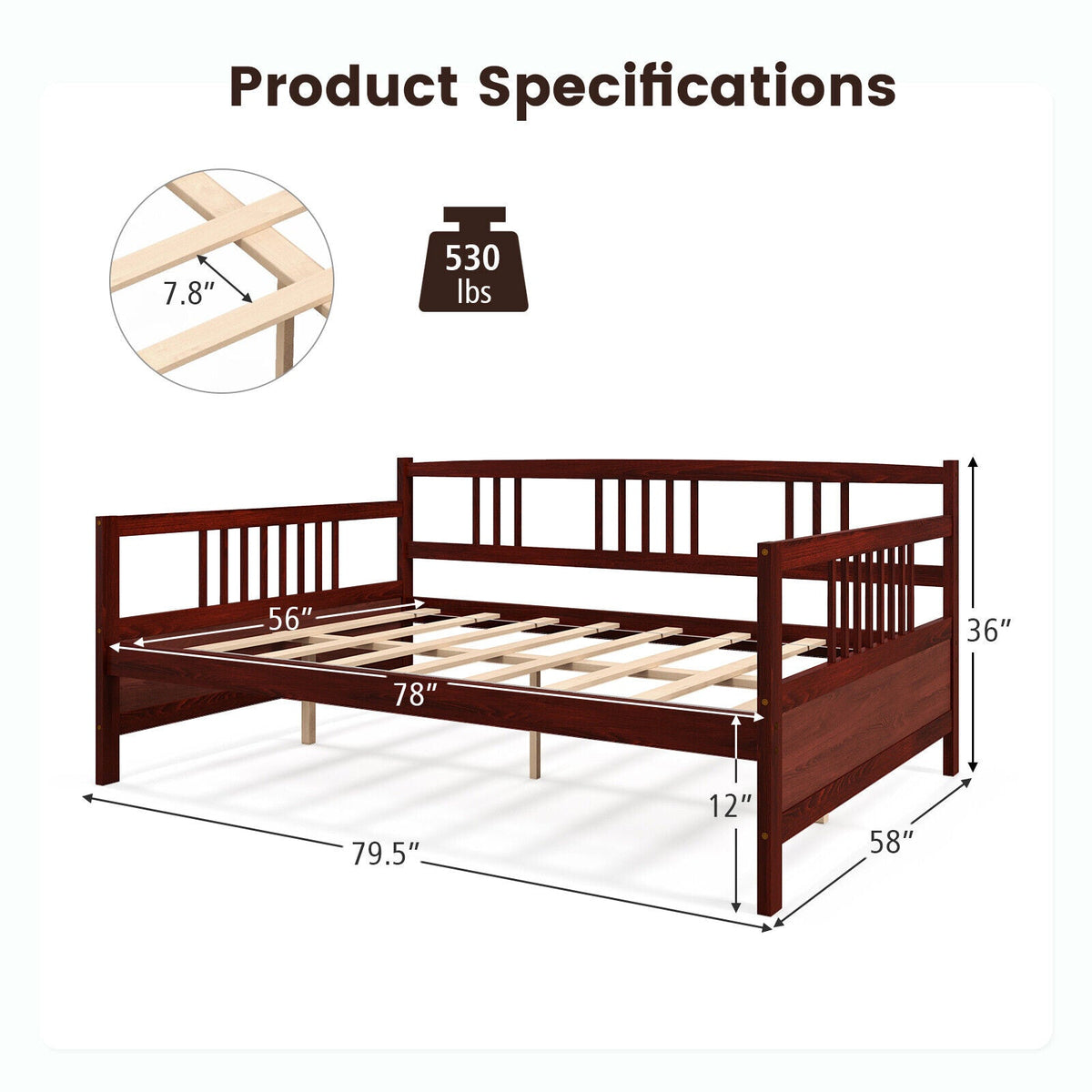 Daybed Frame with Guardrails Full Size-Trundle Bed Frame-DECOROLALA