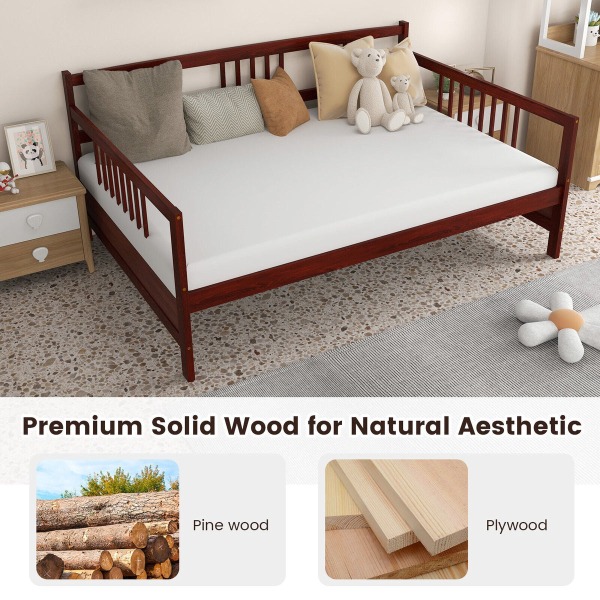 Daybed Frame with Guardrails Full Size-Trundle Bed Frame-DECOROLALA