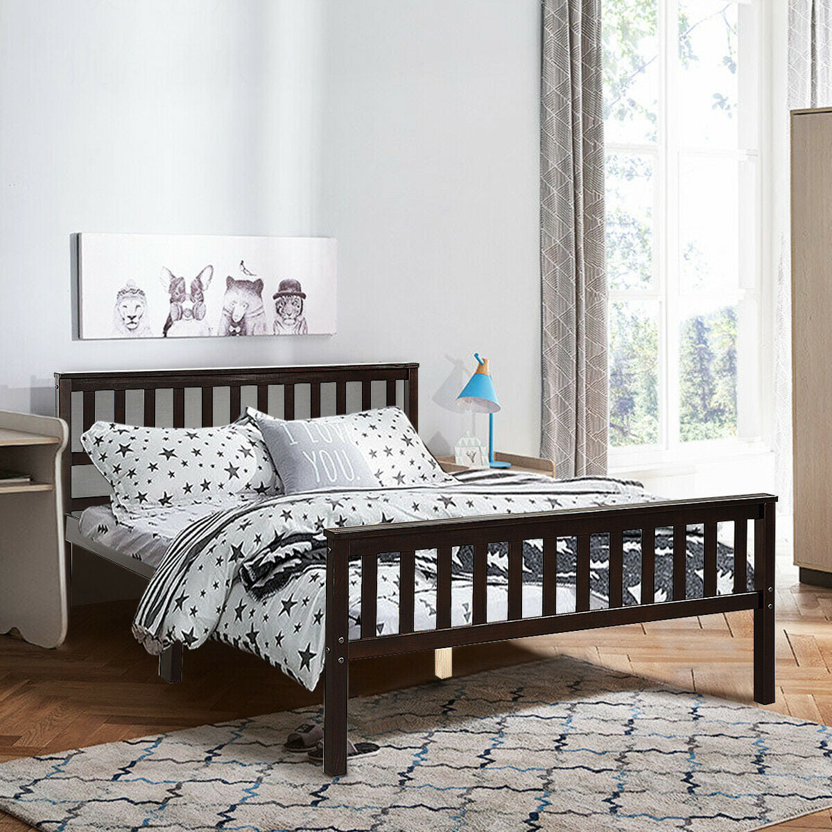 Full Size Wood Platform Bed Frame with Headboard and Footboard-Simple Bed Frame-DECOROLALA