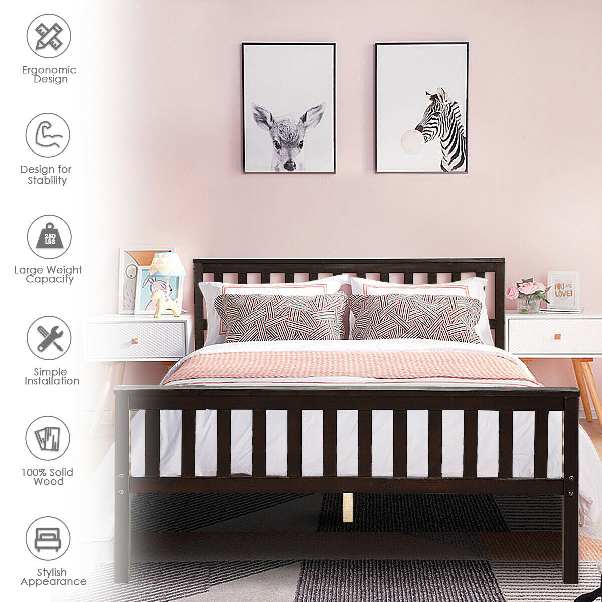 Full Size Wood Platform Bed Frame with Headboard and Footboard-Simple Bed Frame-DECOROLALA