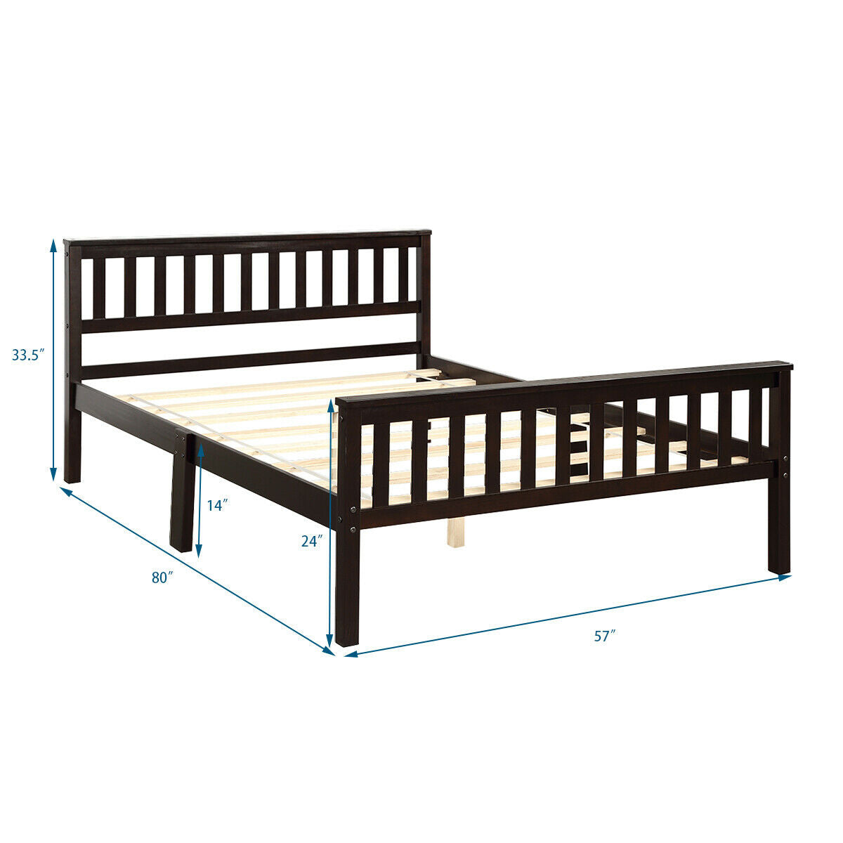 Full Size Wood Platform Bed Frame with Headboard and Footboard-Simple Bed Frame-DECOROLALA