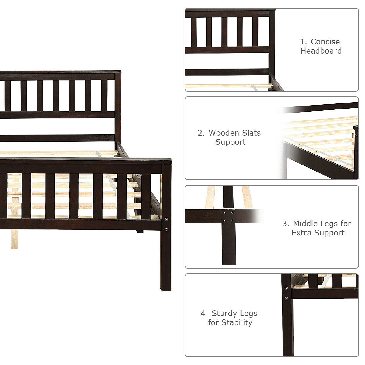 Full Size Wood Platform Bed Frame with Headboard and Footboard-Simple Bed Frame-DECOROLALA