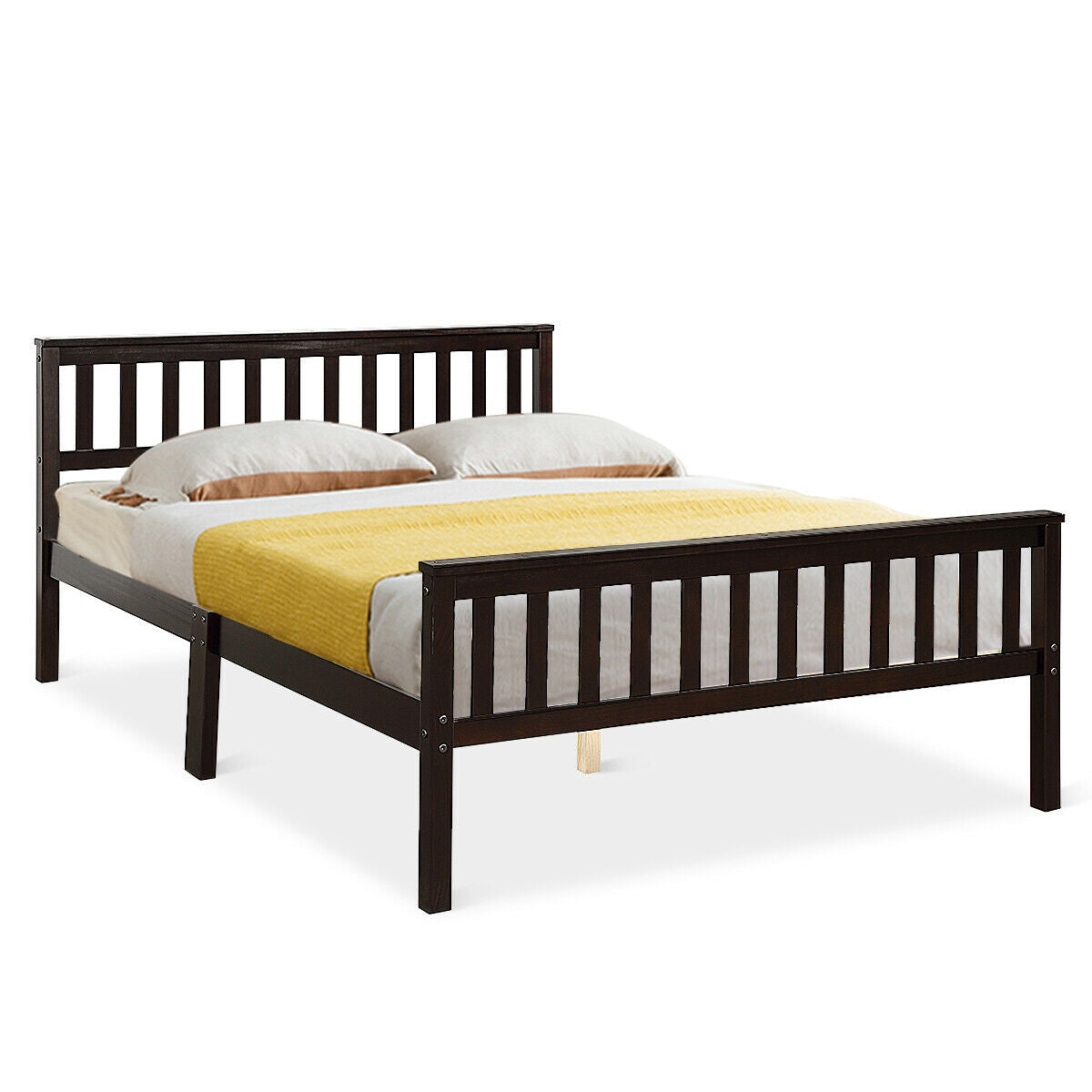 Full Size Wood Platform Bed Frame with Headboard and Footboard-Simple Bed Frame-DECOROLALA
