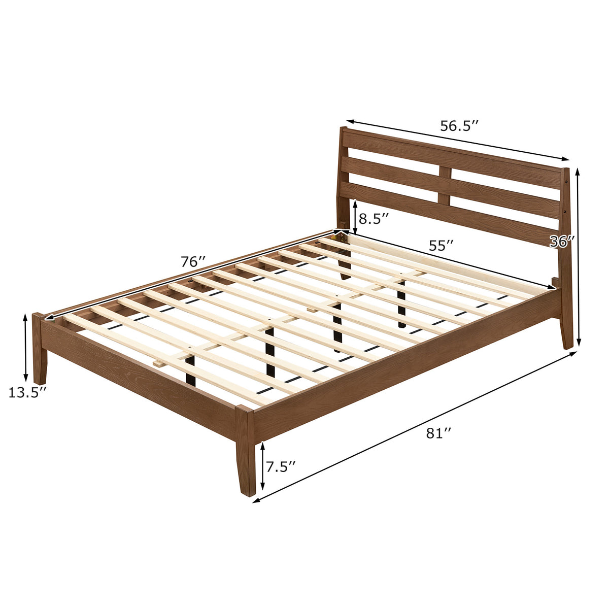 Full Size Wood Platform Bed Frame with Slat Headboard-Simple Bed Frame-DECOROLALA