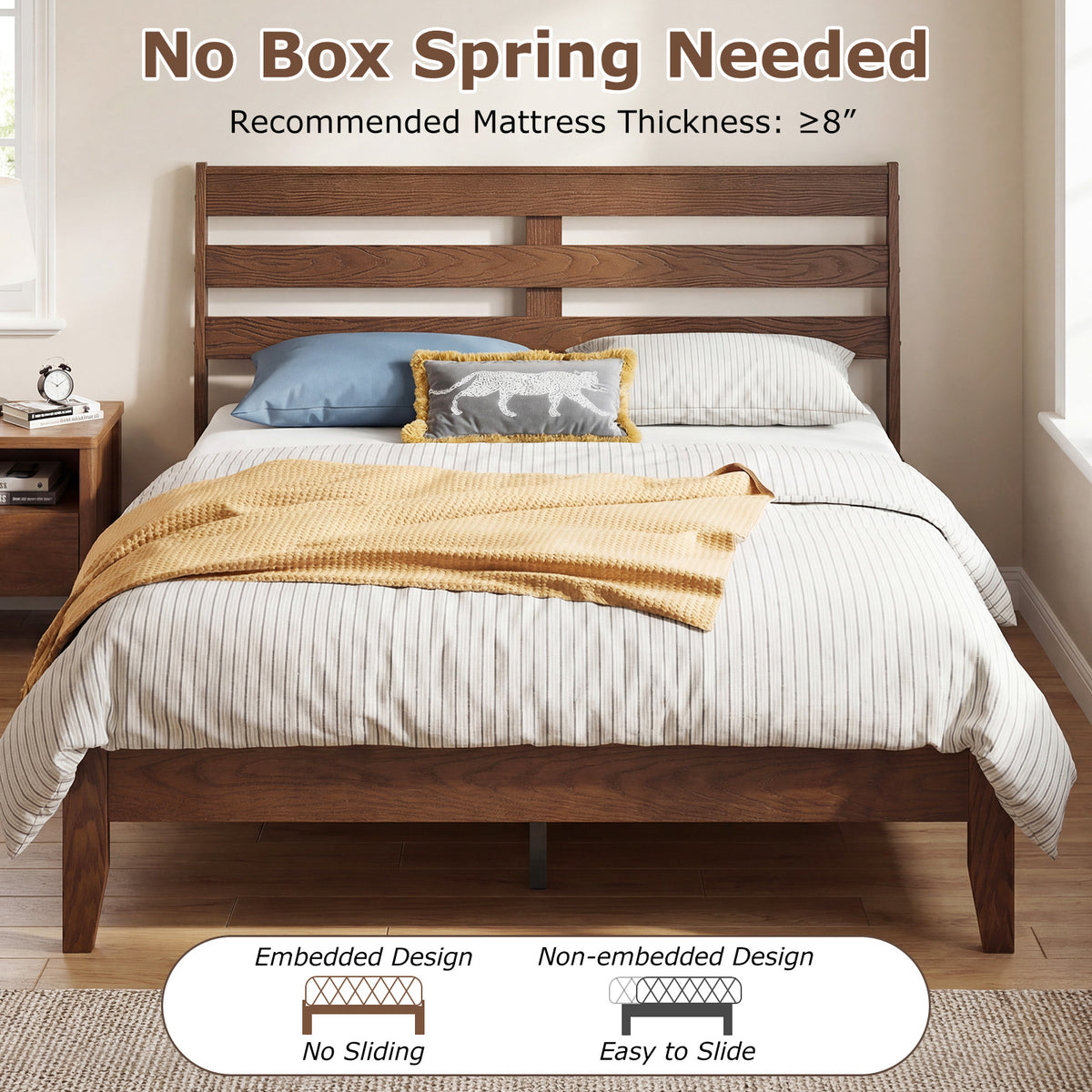 Full Size Wood Platform Bed Frame with Slat Headboard-Simple Bed Frame-DECOROLALA