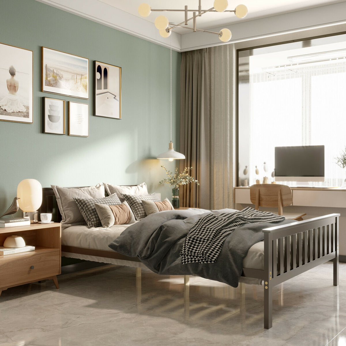 Full Size Wood Platform Bed with Headboard-Simple Bed Frame-DECOROLALA