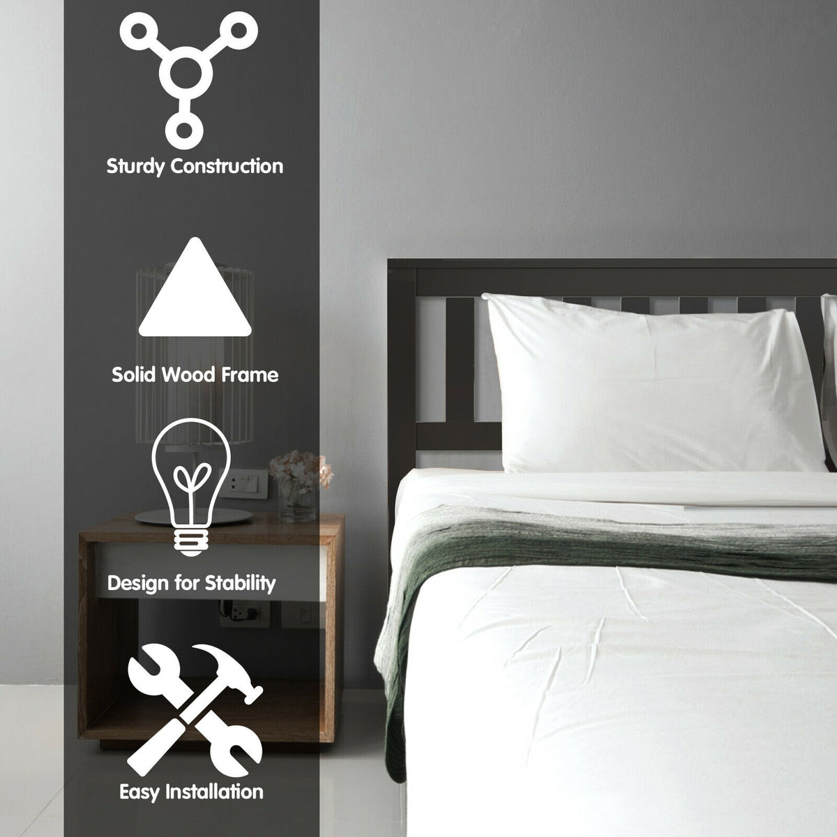 Full Size Wood Platform Bed with Headboard-Simple Bed Frame-DECOROLALA