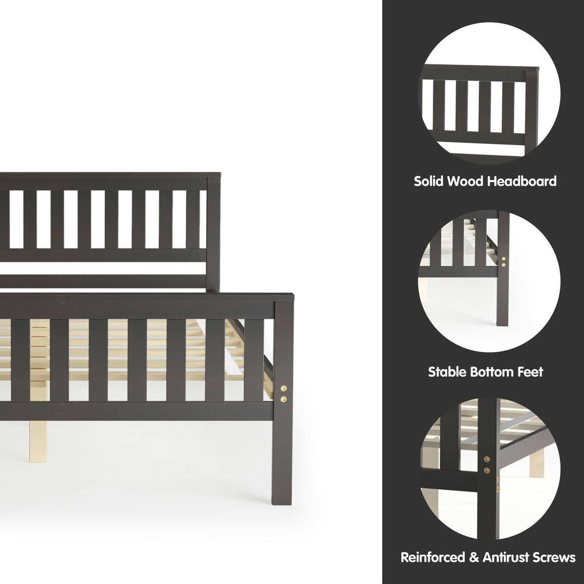 Full Size Wood Platform Bed with Headboard-Simple Bed Frame-DECOROLALA