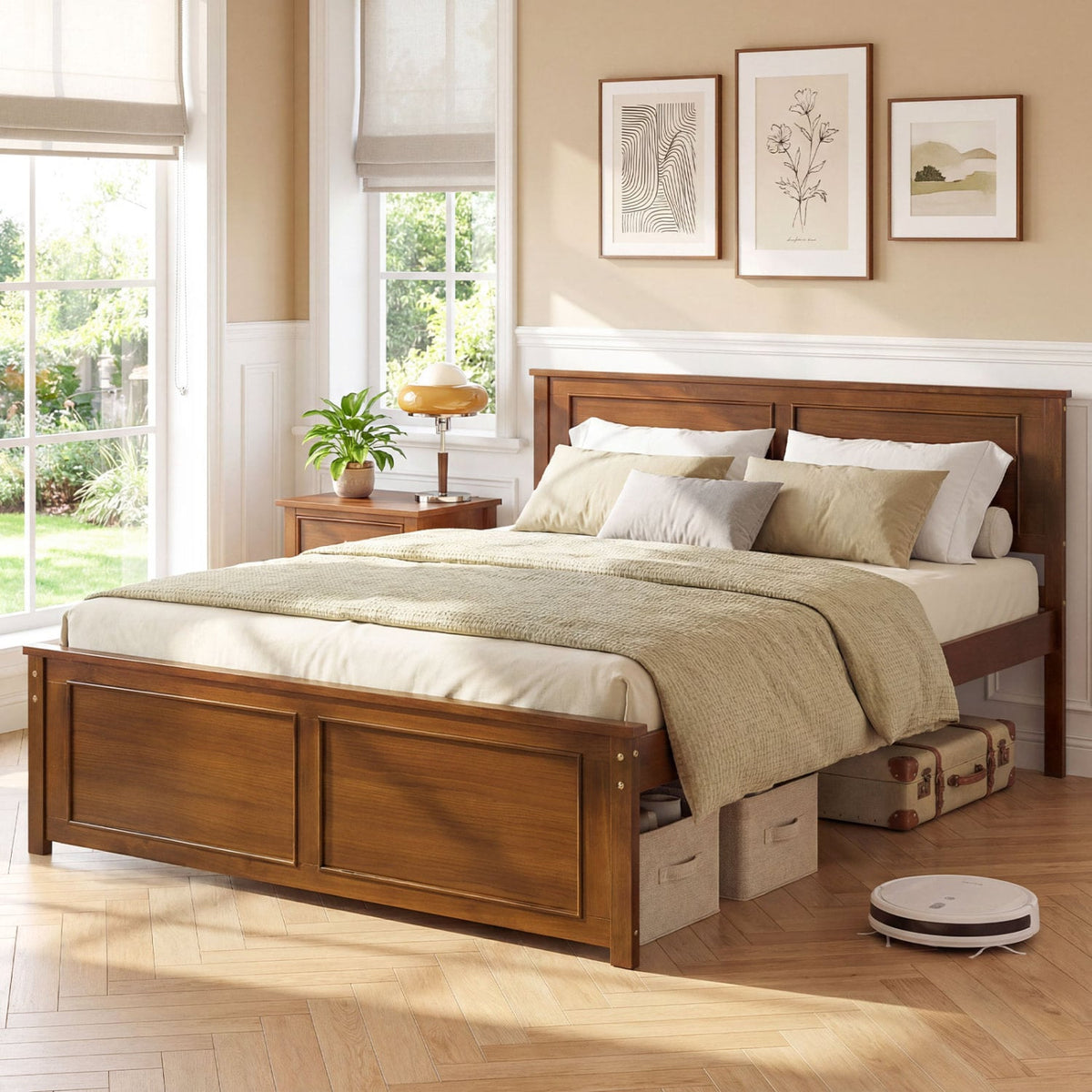 Full Size Wooden Bed Frame with Headboard-Simple Bed Frame-DECOROLALA