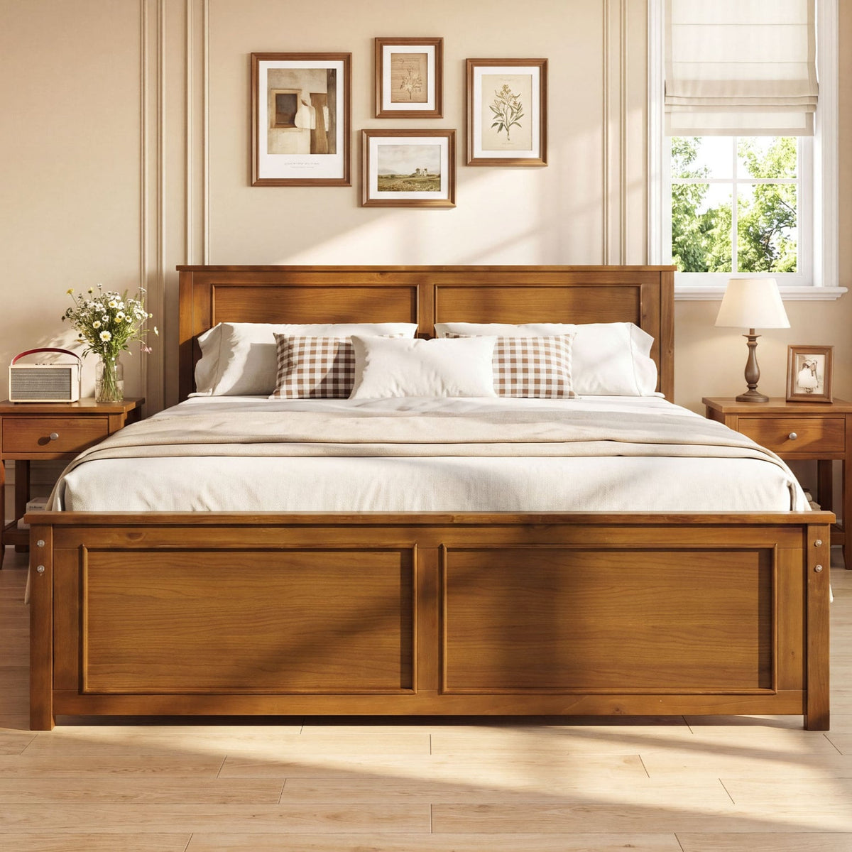 Full Size Wooden Bed Frame with Headboard-Simple Bed Frame-DECOROLALA