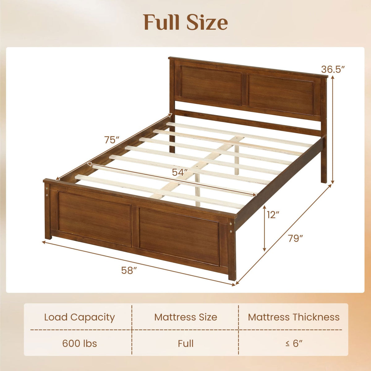 Full Size Wooden Bed Frame with Headboard-Simple Bed Frame-DECOROLALA