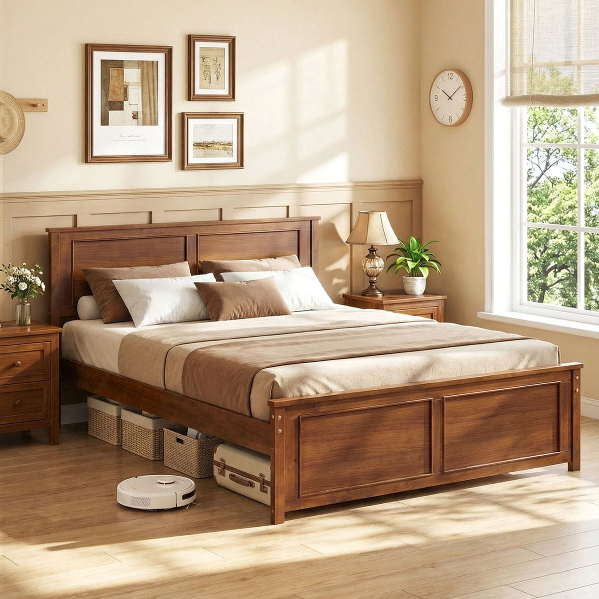 Full Size Wooden Bed Frame with Headboard-Simple Bed Frame-DECOROLALA