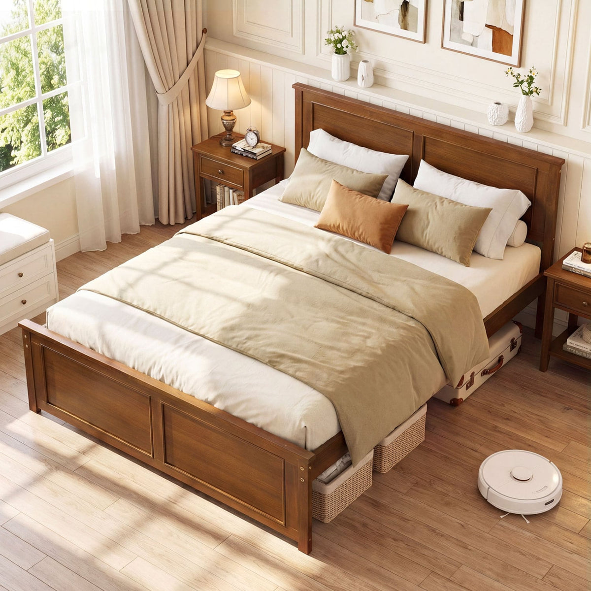 Full Size Wooden Bed Frame with Headboard-Simple Bed Frame-DECOROLALA