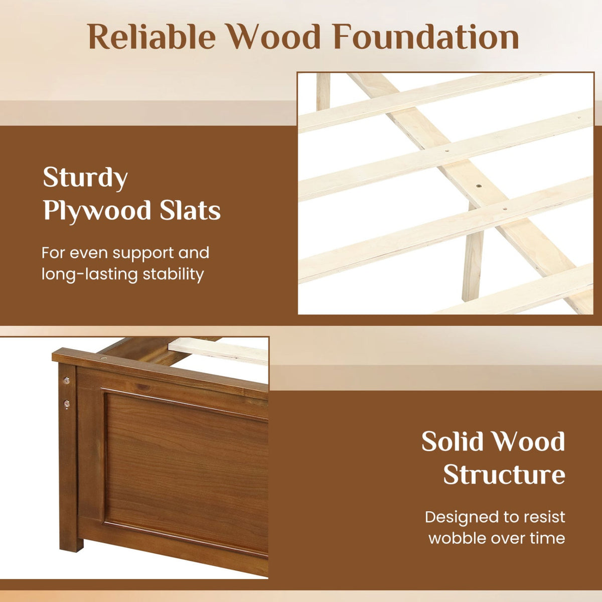 Full Size Wooden Bed Frame with Headboard-Simple Bed Frame-DECOROLALA
