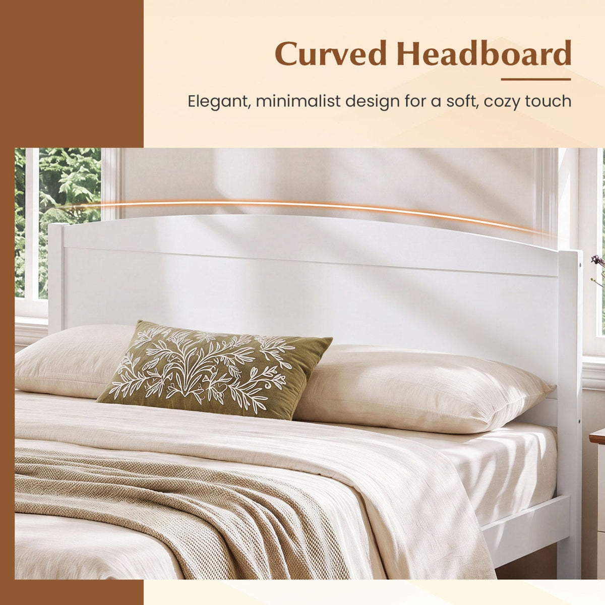 Full Size Wooden Platform Bed Frame with Curved Headboard-Beds & Bed Frames-DECOROLALA