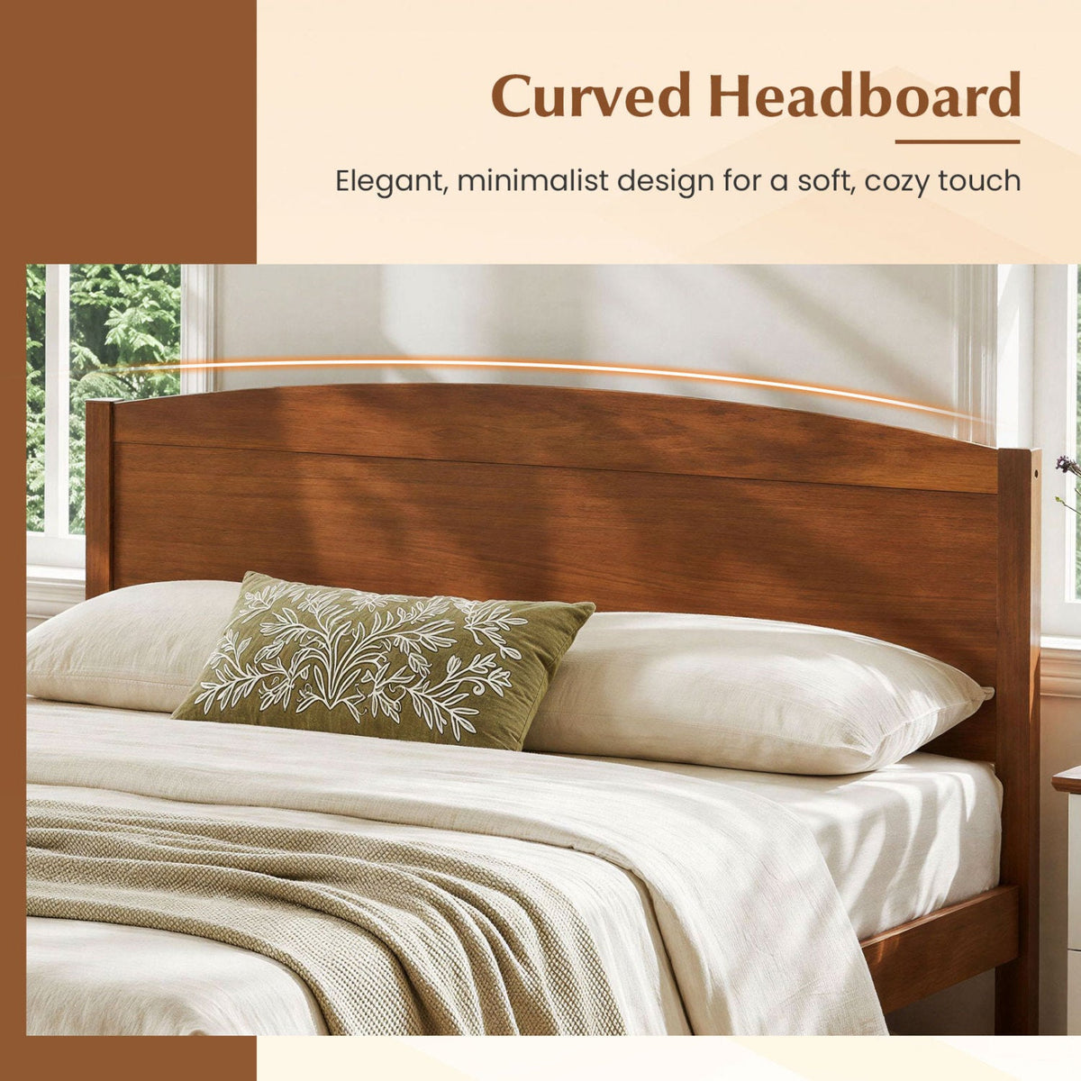 Full Size Wooden Platform Bed Frame with Curved Headboard-Beds & Bed Frames-DECOROLALA