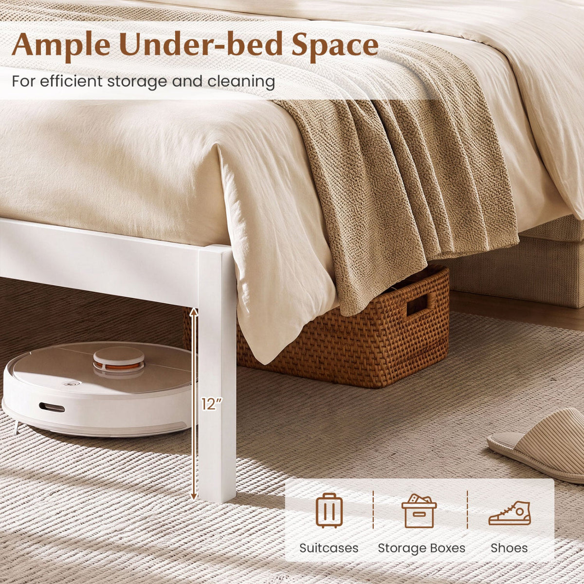 Full Size Wooden Platform Bed Frame with Curved Headboard-Beds & Bed Frames-DECOROLALA