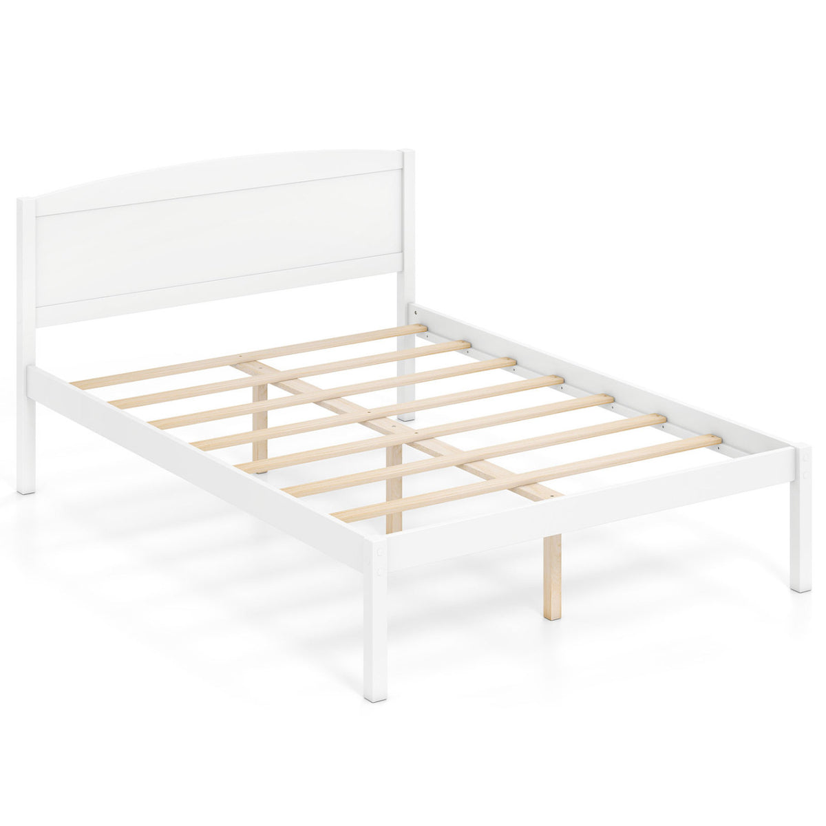 Full Size Wooden Platform Bed Frame with Curved Headboard-White-Beds & Bed Frames-DECOROLALA